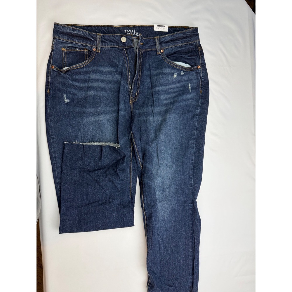Time and Tru Womens High Rise Straight Leg Jeans Dark Wash Distressed Size 16
